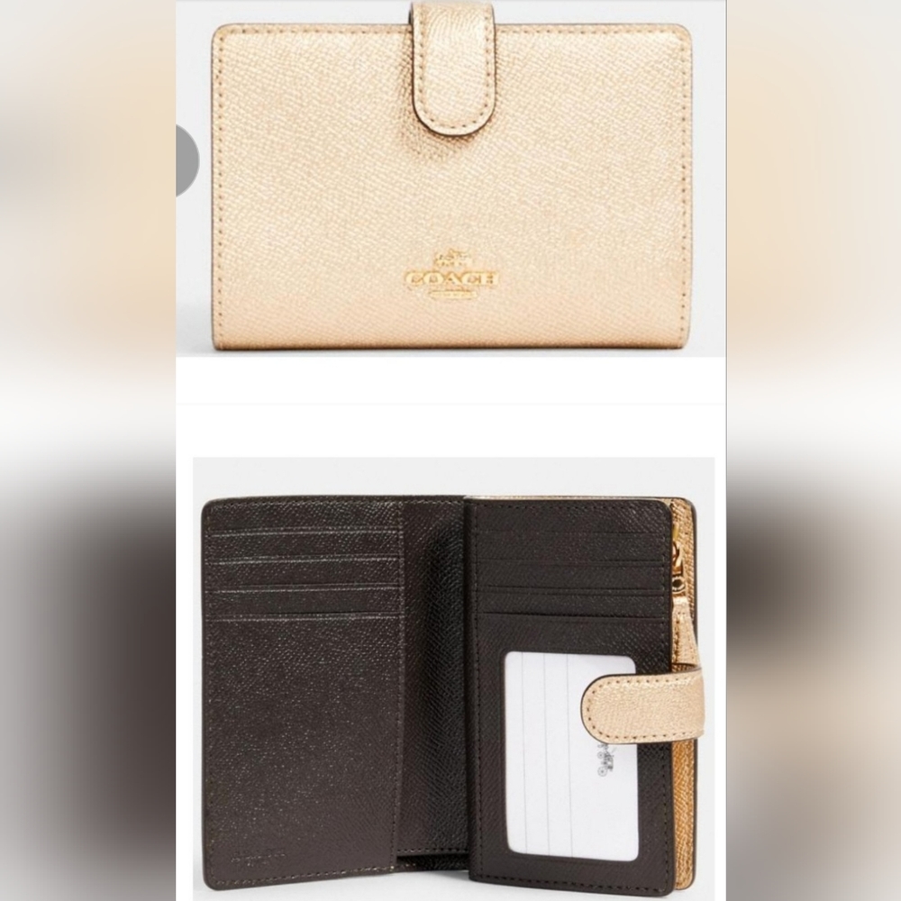 NWT Coach Medium Corner Zip Wallet Pale Gold